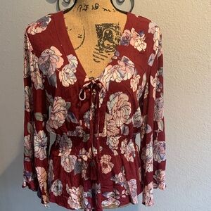 American Rag Burgundy Floral Blouse